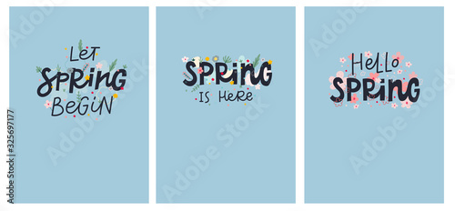 Spring is here lettering flowers illustration card