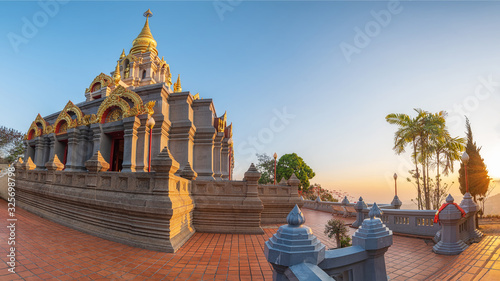 Morning light of Buddha's relics on Doi Mae Salong,in Chiangrai,Thailand.