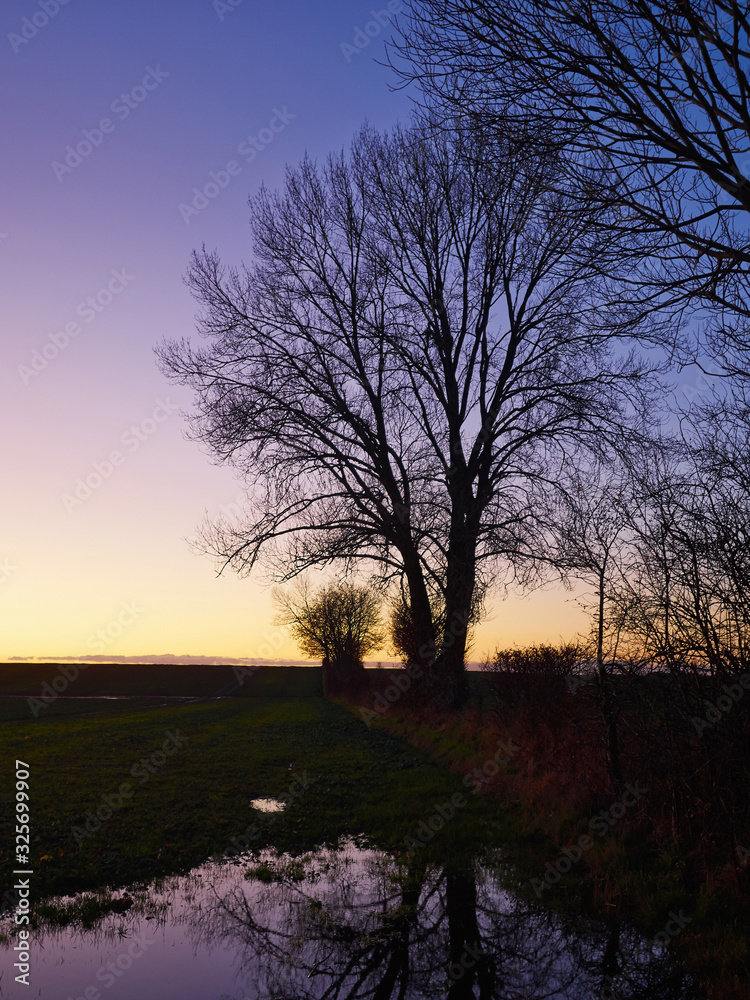 Scenic view of beautiful sunset over a water pond Scenic view of beautiful sunset over a water pond