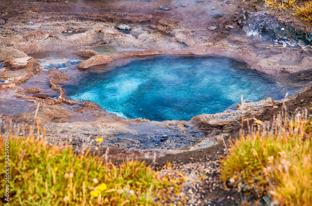 Geysir colourful sulfur pool in Iceland