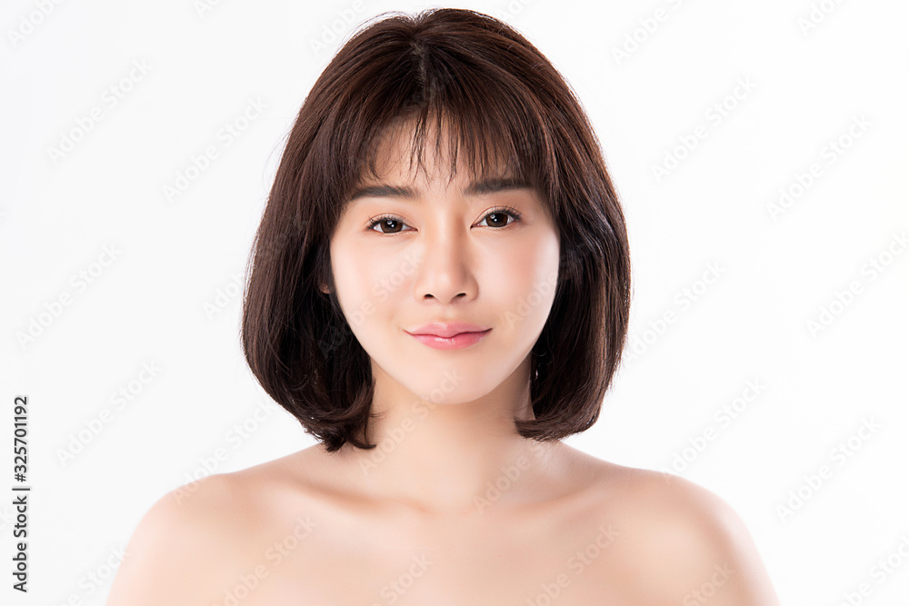 Portrait beautiful young asian woman clean fresh bare skin concept. Asian girl beauty face skincare and health wellness, Facial treatment, Perfect skin, Natural makeup, on white background, Portrait beautiful young asian woman clean fresh bare skin concept. Asian girl beauty face skincare and health wellness, Facial treatment, Perfect skin, Natural makeup, on white background,