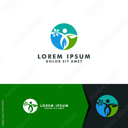 Health logo design, Wellness yoga icon symbol vector