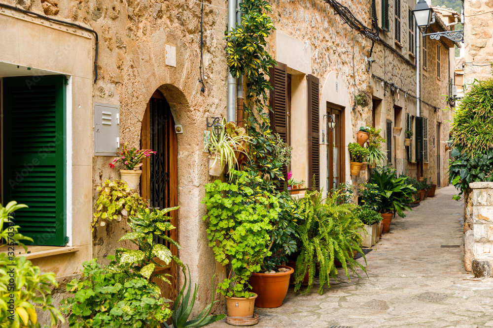 The street with flower pots in Valldemossa town