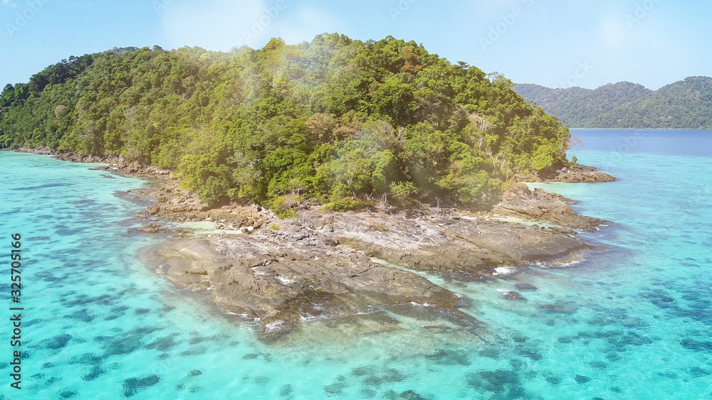 Fototapeta premium Amazing aerial view of Surin Islands from drone on a sunny day, Thailand. Surin National Park