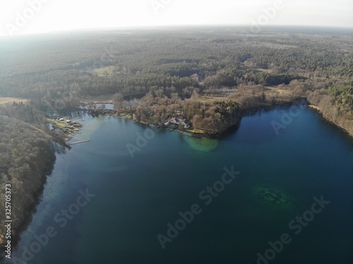 Aerial view of blue lake Werbellinsee, Barnim, Brandenburg, Germany