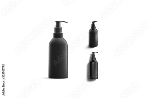 Bilde på lerret Blank black pump bottle with dispenser mockup, different sides
