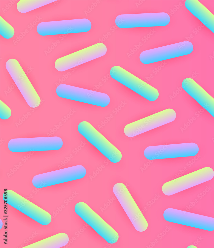 Seamless Pattern with Pink Glaze and Trendy Gradient Decorative Sprinkles. Candy, Donut and Ice Cream Design. Sweet Sweets. Seamless Pattern with Pink Glaze and Trendy Gradient Decorative Sprinkles. Candy, Donut and Ice Cream Design. Sweet Sweets.