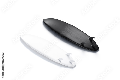 Blank black and white wood surfboarf with fins mockup  isolated