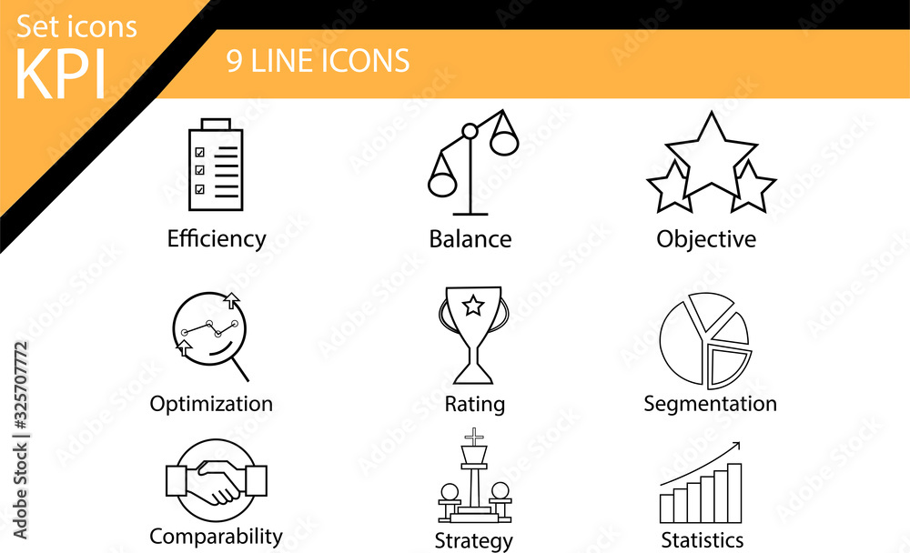 Set of innovative icons for KPI. Set of KPI technologies, vector icons ...