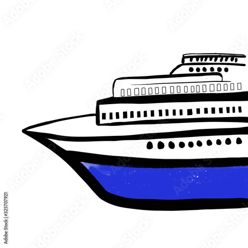 Logo a cruise ship hand drawn style isolated on white