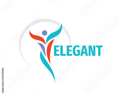 Elegant human woman logo design. Fitness sport active concept sign. Healthy graphic icon. Wellness health care symbol. Vector illustration. 