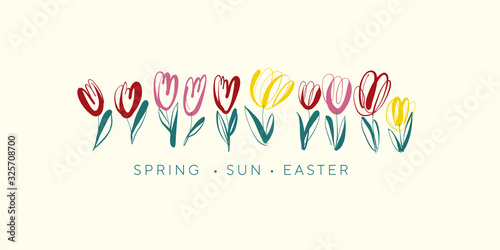 Hand drawn abstract tulip for card, header, invitation