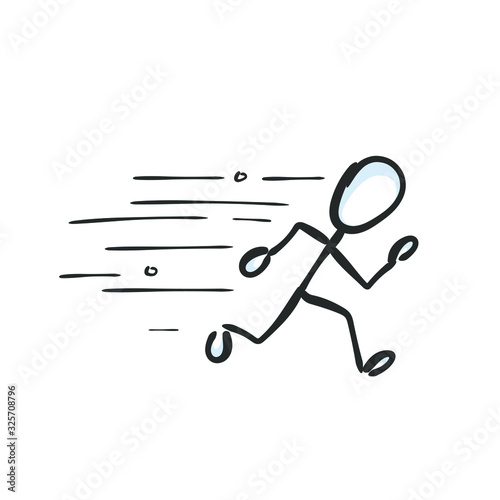 Man running forward for record. Run fast. Hand drawn. Stickman cartoon. Doodle sketch, Vector graphic illustration