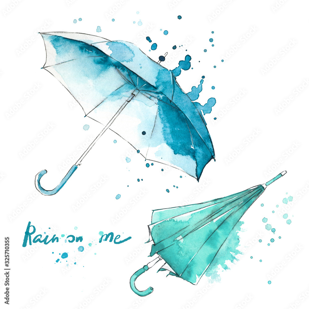 Obraz watercolor hand painted umbrellas, watercolor splash