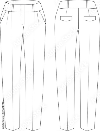 Trousers flat. Technical vector sketch 