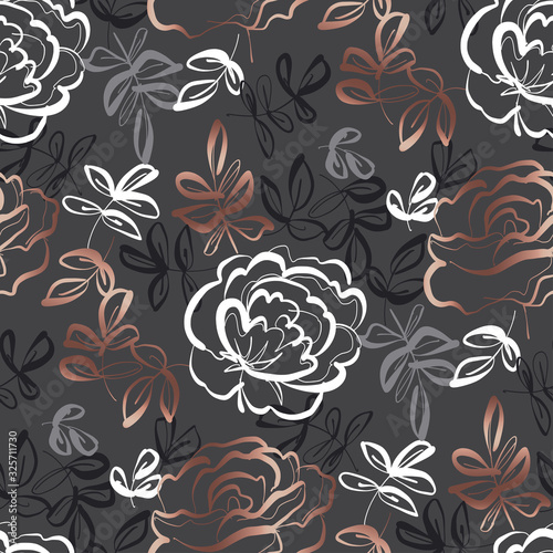 Elegant hand drawn rose floral seamless pattern
