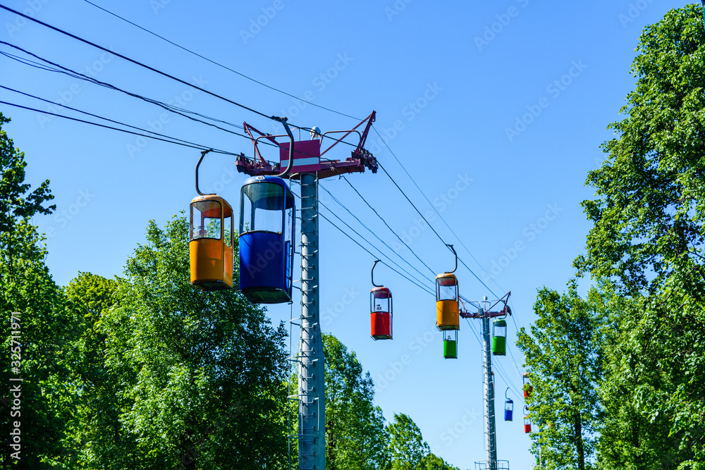 Cable car in a Maxim Gorky Central Park for Culture and Recreation. Kharkov, Ukraine