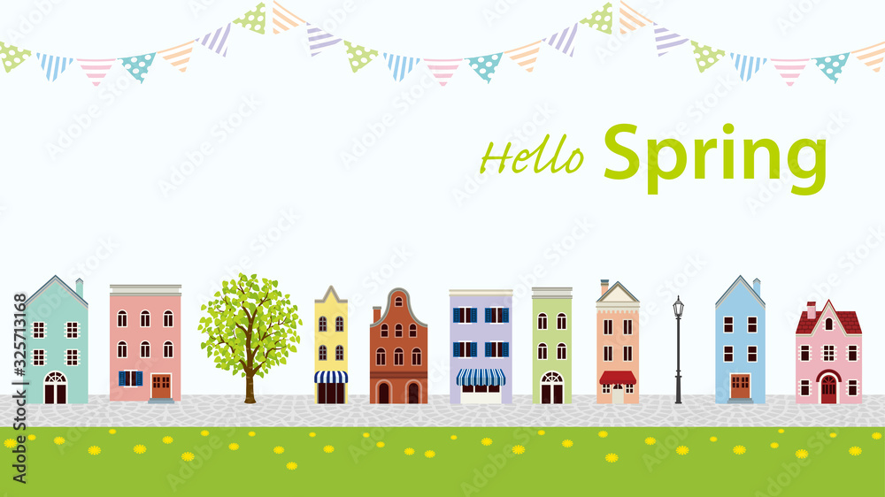 Old style town in Springtime - included words 