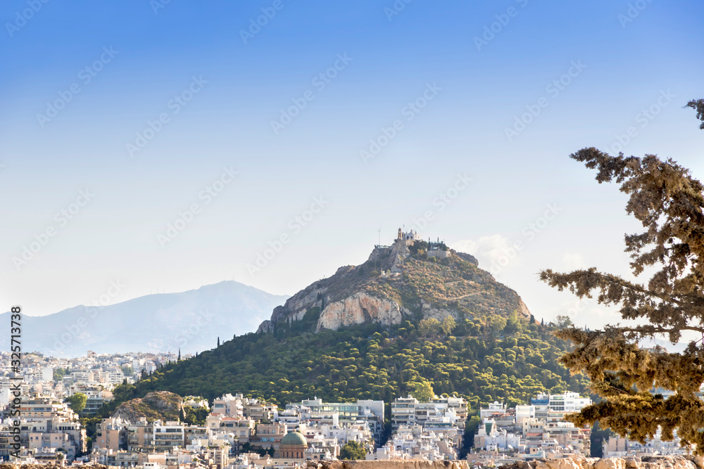 View of Athens from  Acropolis. Famous places in Athens - capital of Greece. Ancient monuments.