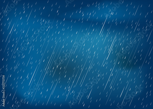 Heavy rain in dark sky, rainy season, clouds and storm, weather nature background, Flood natural disaster, vector illustration. 