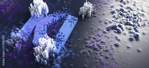 3d rendering of boxes forming the KI letters German word kuenstliche intelligenz