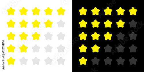 5 star rating icon set. Customer review survey. Feedback concept.White and black background. Isolated. Flat design.