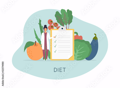 Healthy food and Diet planning, diet, food.  Healthy food and dieting concept. Plan your meal infographic with dish and cutlery. Flat design style modern vector illustration concept.