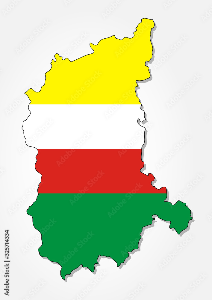 Flag of the Polish Voivodeship Lubusz in combination with a detailed map outline. For geographic topics - Vector