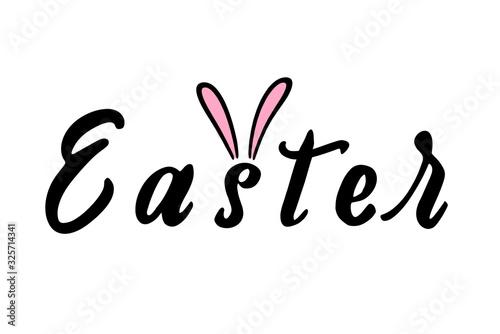 Happy Easter lettering design with Easter Bunny ears. For posters  cards  party decorations  web