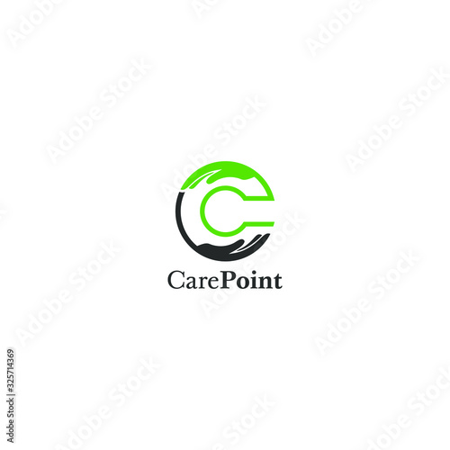 minimalist and modern logo C Letter and concept of two circular hands for insurance logo design