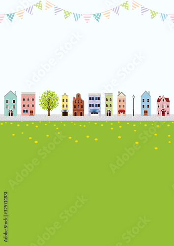 Old style town in Springtime, vertical layout