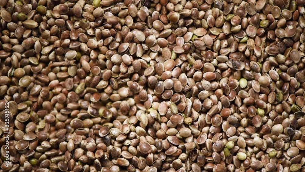 Hemp seeds on rotating background. Grains and seeds texture. Food ingredient backdrop. Top view, healthy lifestyle concept. Vegan healthy nutrition Hemp seeds on rotating background. Grains and seeds texture. Food ingredient backdrop. Top view, healthy lifestyle concept. Vegan healthy nutrition