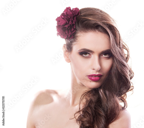 stylish young woman with evening makeup . isolated