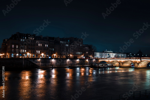 Empty road view from a Paris Street for design background during night