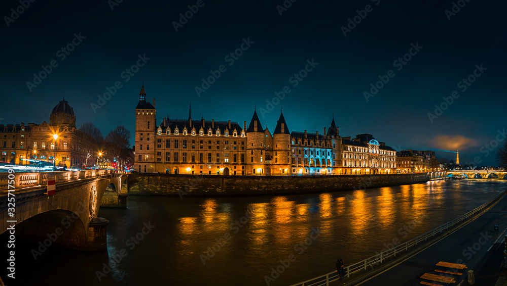 Paris, France, February 21 2020: General view from Paris Sein River Panorama Image