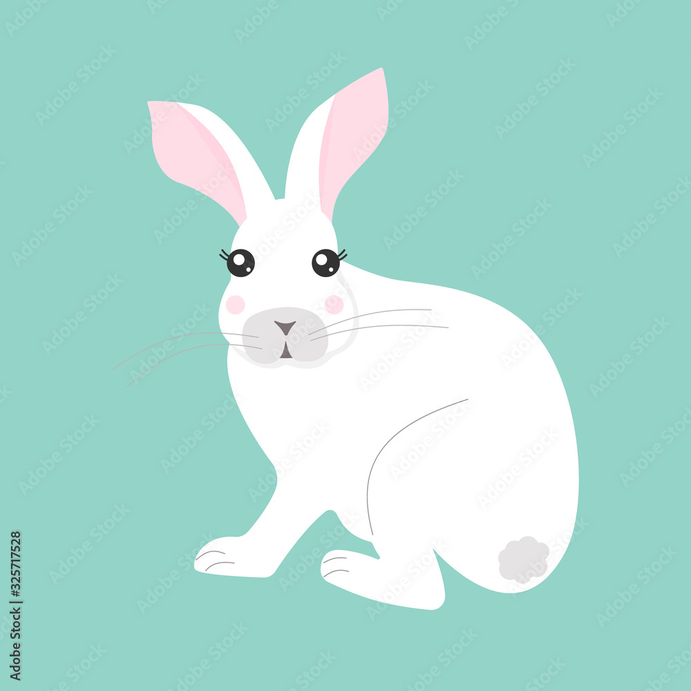 Fototapeta premium Vector illustration of a white rabbit with a cute face and eyelashes.