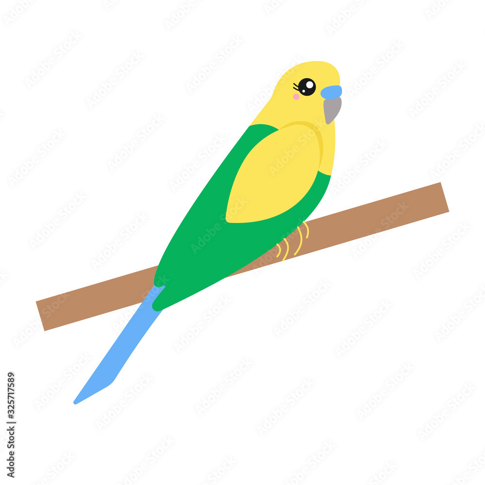Vector illustration of a yellow and green budgie on a branch. Vector illustration of a yellow and green budgie on a branch.