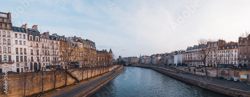 Paris, France, February 21 2020: General view from Paris Sein River Panorama Image