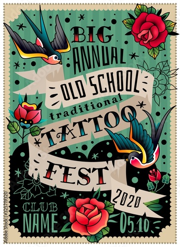 Old school traditional tattoo poster