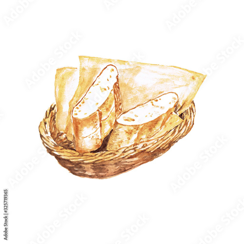Illustration of the sliced baguette put on a basket