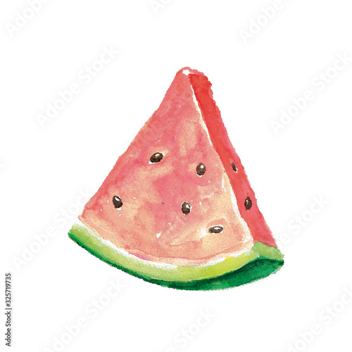 Illustration of sliced watermelon drawn by watercolors