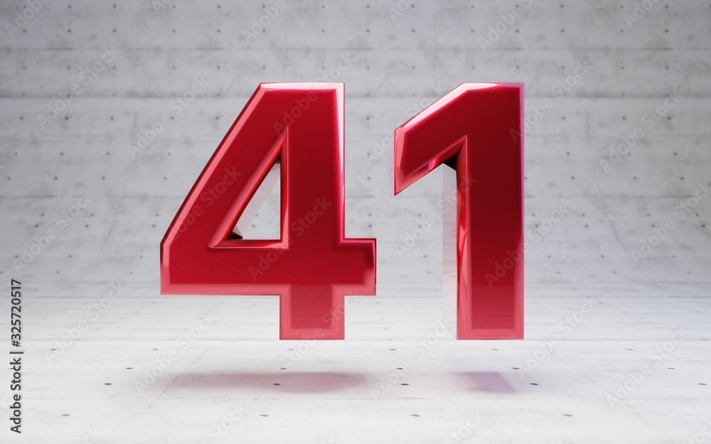 Red number 41. Metallic red color digit isolated on concrete background. Red number 41. Metallic red color digit isolated on concrete background.