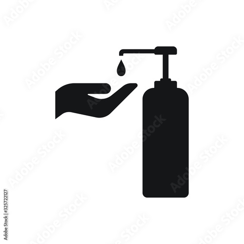 Hand wash gel icon on white background. Hand sanitizer sign and symbol.