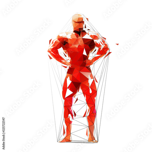 Posing bodybuilder, low polygonal isolated vector illustration