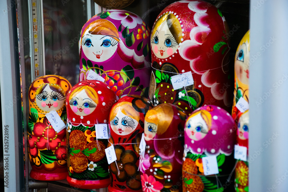 Russian matryoshka dolls with price tags