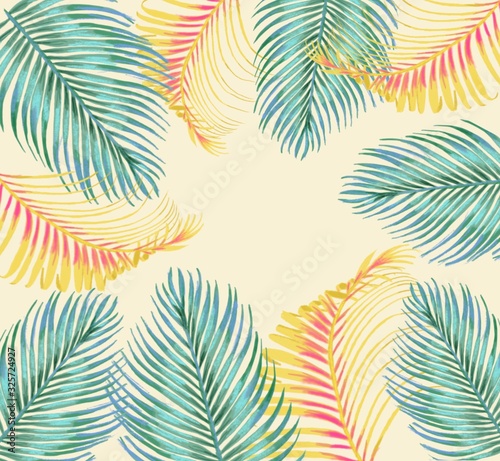 Frame of tropical palm leaves. Tropical theme template.