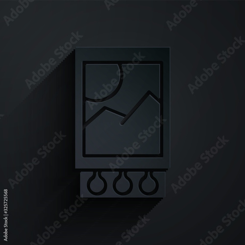 Paper cut Open matchbox and matches icon isolated on black background. Paper art style. Vector Illustration