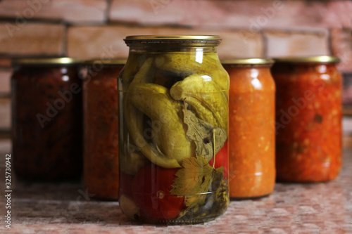 collection set of canned vegetables in glass jars
