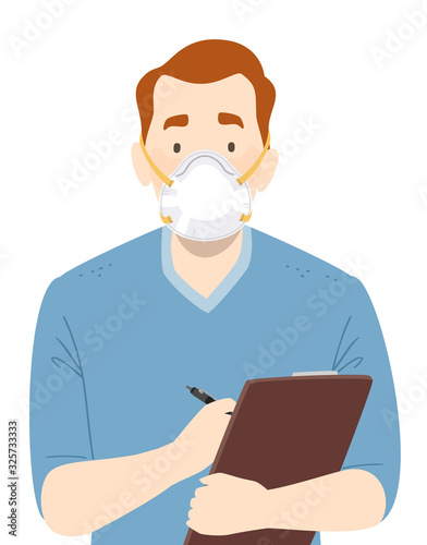 Man Nurse N95 Face Mask Clipboard Illustration