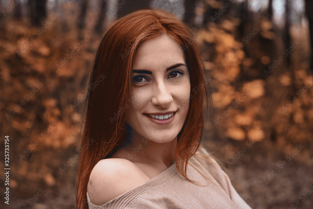 a happy girl relaxed in forest Automn a happy girl relaxed in forest Automn
